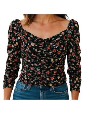 ZARA Blouse Limited edition Multicolor Ruched Long sleeves Floral Size XS
